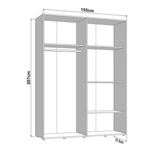 Wardrobe with mirror Salamis 4K1O H207 white color 155X52X208CM