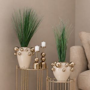 Ceramic vase beige/gold with gold balls on the surface - Φ24X31CM 12/KIB
