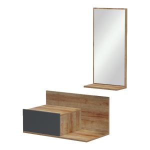 Miranda hallway furniture with mirror in oak-anthracite color 60X30X89.5CM