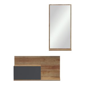 Miranda hallway furniture with mirror in oak-anthracite color 60X30X89.5CM
