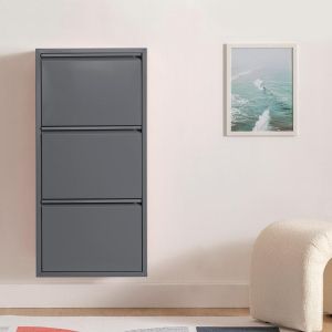 Metal shoe rack with 3 places, Fylliana, gray color, 50X15X104CM