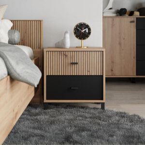 Avignon NO2F Artisan oak bedside table - black color 48X40X52CM