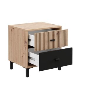 Avignon NO2F Artisan oak bedside table - black color 48X40X52CM