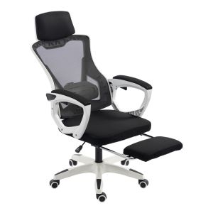 Office chair with footrest Meton white - mesh black 48X60X118-128CM