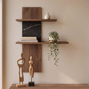 Wall shelf for 2 people Miami Tobacco with black marble color 80X26X100CM