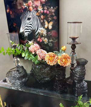 Glass vase gray abstract relief shape large - 12X12X30CM 15/KIB