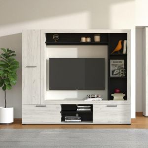 TV cabinet - composition Lorca white oak / black 195X35X171CM