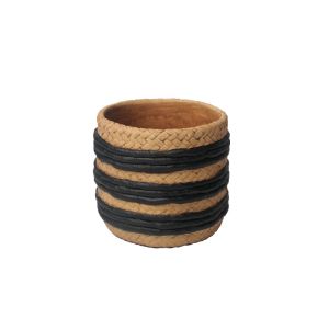 Cement flower pot (3 assorted designs) brown patterns with lines and geometric elements - Φ13.5X12.8CM 3/12BOX