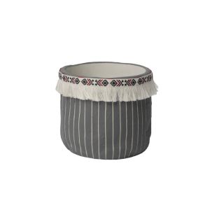 Cement flower pot (3 assorted designs) cream-brown-gray with lines and fringes - Φ14X12.3CM 3/12BOX