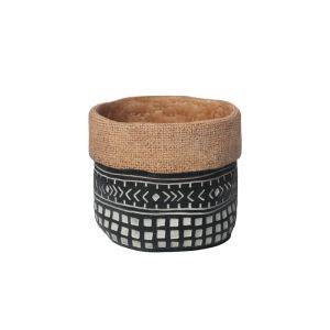 Cement flower pot (3 assorted designs) black embossed geometric elements - Φ14X12.3CM 3/12BOX