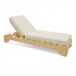 Шезлонг Fendy с възглавница Vertian от ела в естествен цвят 71.5X200X24СМ