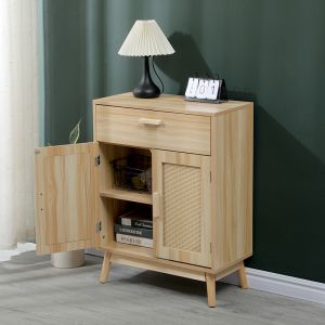 Бюфет от скандинавски бор и ратан в естествен цвят 60x30x80см