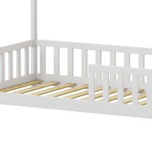 Детско легло Bambie с парапет Монтесори борова дървесина бяло 90x190см
