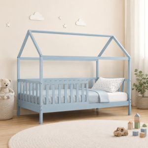 Детско легло DREAM Montessori с матрак 90x190/19см, бор, светлосин цвят
