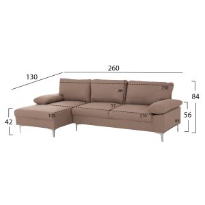 Диван ляв ъгъл Anton HM3340.02L цвят сленова кост текстил-метални крака 260X130X84HСМ.