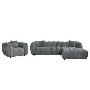 Комплект ъглов диван десен- фотьойл Lykke HM10821.01R сив текстил