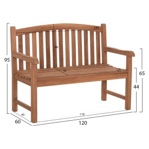 Градинска 2-местна пейка Elena HM6651 тиково дърво-натурален цвят 120X60X95HСМ.