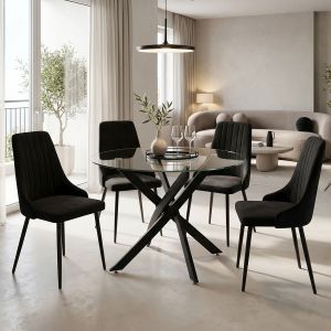 Azori table and chairs set and Antoro glass table D100x75 cm, set of 5 pieces