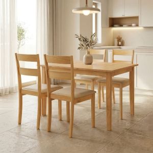 Комплект маса и столове Dallan Country 5 части в естествен нюанс каучуково дърво 120-150x80x74см