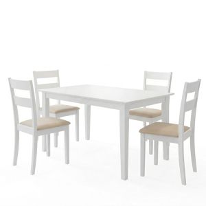 Комплект маса и столове Dallan Mabor 5 части бяло каучуково дърво 120-150x80x73.8 см