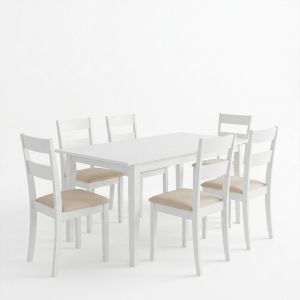 Комплект маса и столове Dallan Mabor 7 части бяло каучуково дърво 120-150x80x73.8 см