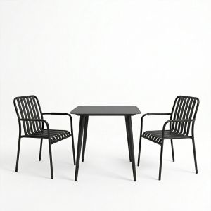 Комплект маса и столове Heven Vista от 3 части черен алуминий 80x80x72см