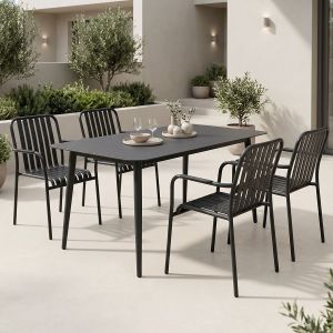 Комплект маса и столове Heven Vista от 5 части черен алуминий 120x70x72см