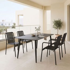 Комплект маса и столове Heven Vista от 5 части черен алуминий 150x80x72см