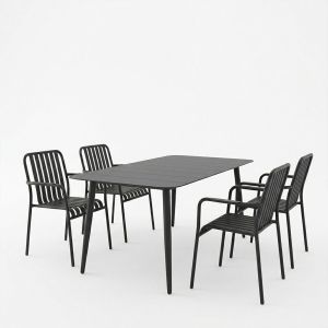 Комплект маса и столове Heven Vista от 5 части черен алуминий 150x80x72см