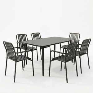 Комплект маса и столове Heven Vista от 7 части черен алуминий, 120x70x72см