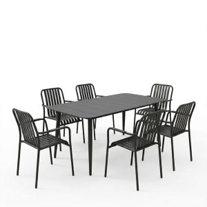 Комплект маса и столове Heven Vista от 7 части черен алуминий, 150x80x72см