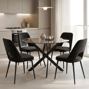 Murde table and chairs set and Antoro glass table D100x75 cm, set of 5 pieces