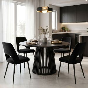 Murde table and chairs set and Domonic black table D120x75cm Set of 5 pieces