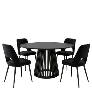 Murde table and chairs set and Domonic black table D120x75cm Set of 5 pieces
