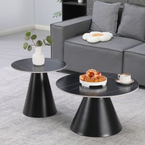 Комплект от 2 холни маси Duoma, черен метал - черен мрамор
