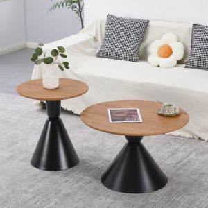 Комплект от 2 холни маси Obsidian, черен метал-MDF в естествен нюанс
