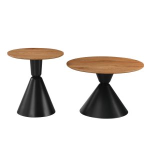 Комплект от 2 холни маси Obsidian, черен метал-MDF в естествен нюанс