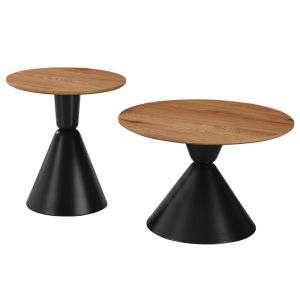 Комплект от 2 холни маси Obsidian, черен метал-MDF в естествен нюанс