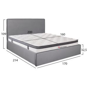 Легло с матрак &amp; място за съхранение Allie HM10805.01 сив текстил-матрак 160χ200см.