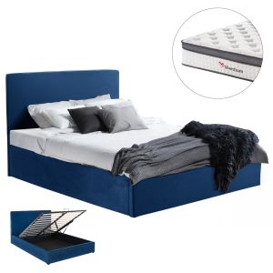Легло с матрак &amp; място за съхранение Allie HM10805.18 синьо кадифе-матрак 160χ200см.