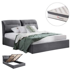 Легло с матрак &amp; място за съхранение Kendra HM10809.01 сиво кадифе-за матрак 160X200СМ.