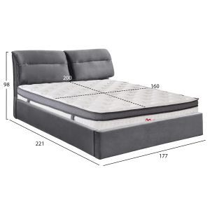 Легло с матрак &amp; място за съхранение Kendra HM10809.01 сиво кадифе-за матрак 160X200СМ.