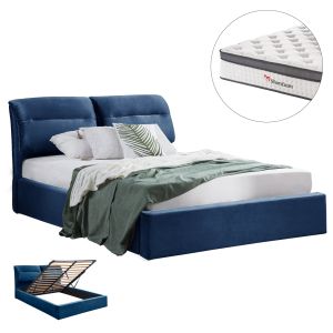 Легло с матрак &amp; място за съхранение Kendra HM10809.18 синьо кадифе-за матрак 160X200СМ.