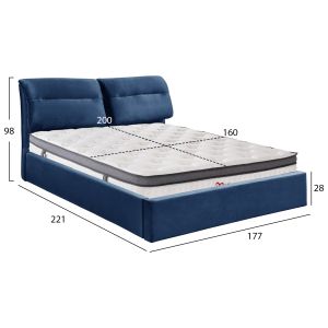 Легло с матрак &amp; място за съхранение Kendra HM10809.18 синьо кадифе-за матрак 160X200СМ.