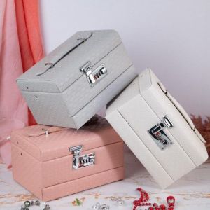 Луксозна Кутия за бижута с автоматичен механизъм за отваряне на 3 нива- сива екокожа 23.5x16,5 x14 cm LUXE Line