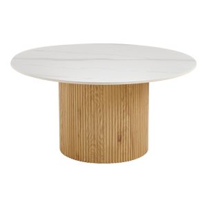 Маса МДФ Sikulu, дъб, с керамична повърхност в бял мрамор, размери 80x40 см