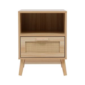 Нощно шкафче Scandy с рафт, борова дървесина-ратан в естествен цвят 40x39.5x55см