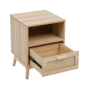 Нощно шкафче Scandy с рафт, борова дървесина-ратан в естествен цвят 40x39.5x55см