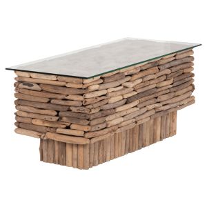 Холна маса правоъгълна Sparrow HM18366 плаващо Дървоdriftwood)-стъкло 105X45X47HСМ.