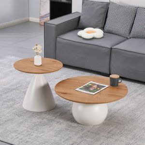 Холни маси Caple комплект от 2 бели метални и MDF маси в естествен нюанс